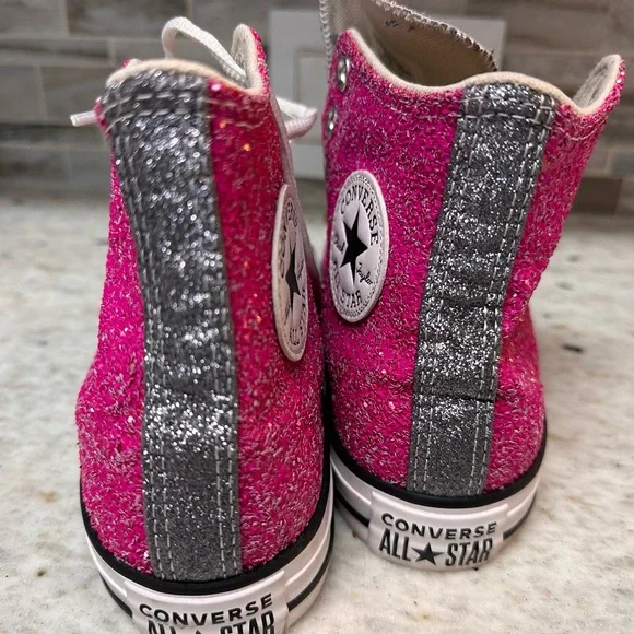 Glittery Pink and Silver High-Top Sneakers - Picture 3 of 4